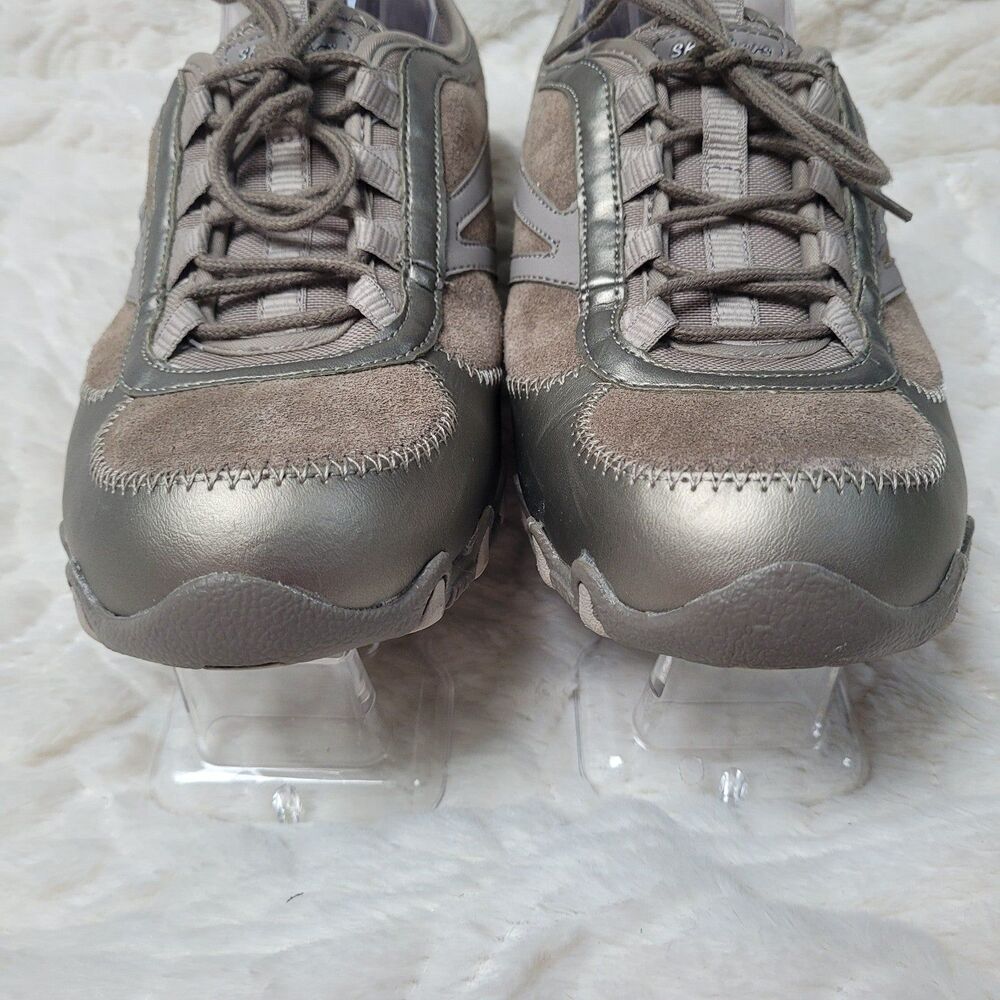 Skechers Lace Up Comfort Sneakers 22018 Leather Low Top Rhinestones Taupe 10 - Picture 8 of 12